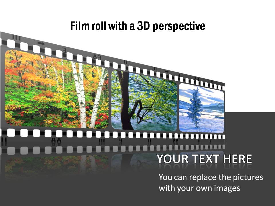 Timeline of an organization with photos displayed in movie strip and with editable callouts.